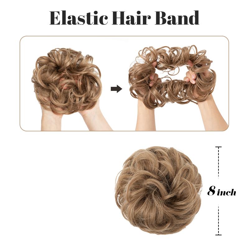 IOVOIMMSL Large Messy Bun Hair Piece Wavy Curly Scrunchies Synthetic Chignon Ponytail Hair Extensions Thick Updo Hairpieces For Women Dirty Blonde