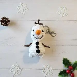 100% Cotton Handmade Snowman Keychain, Unique Design, Cute Fashion Accessory for Casual Wear, Costume Jewelry Accessory