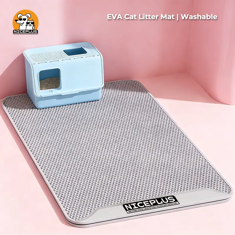 Large Cat Litter Mat for Litter Box, 36"×24" Double Layer Trapping Mat, Non-Slip Water Proof Kitty EVA Litter Pad (NICEPLUS)
