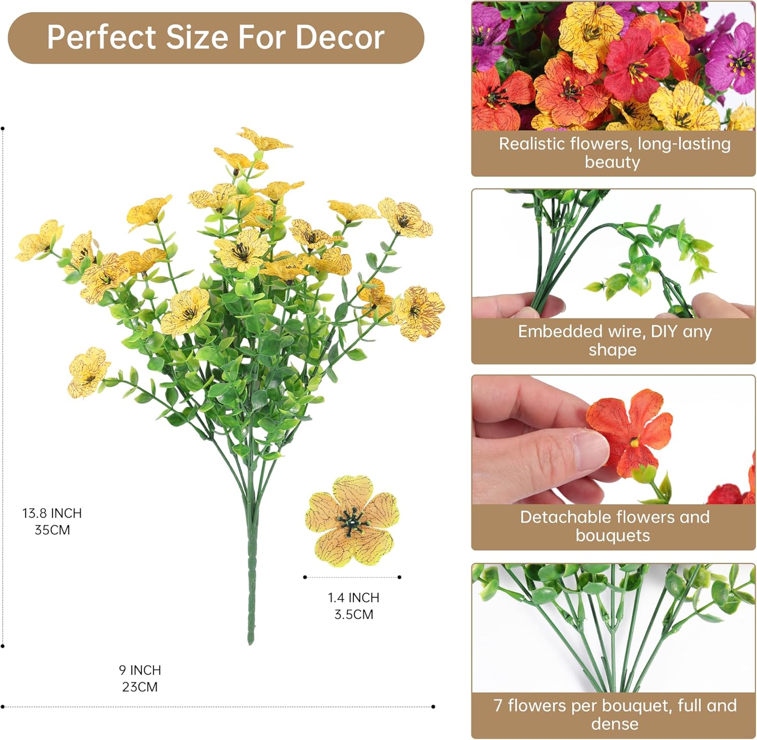 Artificial Faux Flowers Plants for Outdoors Outside Spring Summer Decoration,8 Bundles Silk Daisy Realistic Fake Flowers Plants Greenery UV Resistant for Planters Porch Patio Front Yard(8 Multicolor) Artificial Faux Flowers Plants for Outdoors Outside Spring Summer Decoration,8 Bundles Silk Daisy Realistic Fake Flowers Plants Greenery UV Resistant for Planters Porch Patio Front Yard(8 Multicolor)