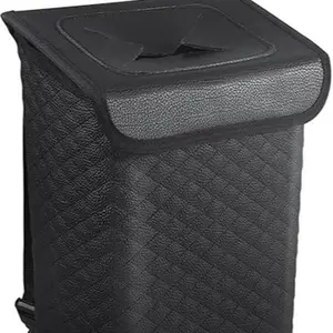 Tsumbay 2 Gallon Car Trash Can with Lid - Leakproof PU Leather Auto Garbage Bin, Removable Waterproof Liner, Hanging Car Trash Can for SUV, Truck, Travel, Camping Accessories