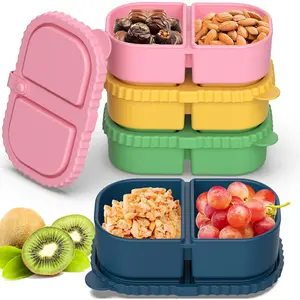 4 Pack  Snack Containers with , Double Compartment Snack Containers for Sauce,    Storage Box for Lunch Office Travel