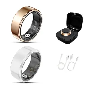 2-Pack Luxury Wearable Smart Ring, Minimalist Bluetooth  Monitoring , Long Battery Waterproof Stainless Steel & Gilded White Ceramic Jewelry Accessory for Everyday Use & Gifting unisex fitness tracker electronic gadget outdoorfun  Rose Gold