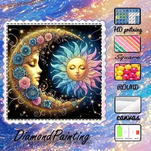DIY 5D Flocking Cloth Diamond Painting Craft Kit, Handicraft, AB Rhinestones, Crystal Rhinestones, Moon, Flowers, Stars Diamond Embroidery, Diamond Art Kit, Wall Decoration, Gift for Family, Loved Ones, and Friends
