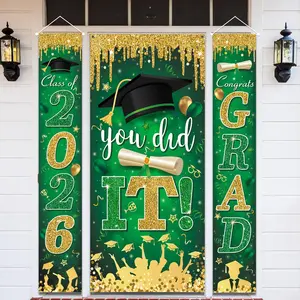 Green and Gold Graduation Decorations Class of 2026 Congrats Grad Banner and You Did It Door Cover for High School College Graduation Party Supplies