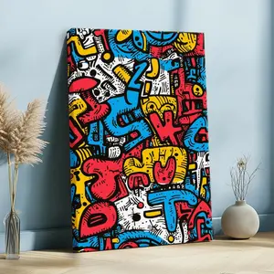 A playful doodle-style artwork with random scribbles, featuring uneven lines and spontaneous compositions, in urban sketchbook style, Wrapped Framed Canvas Wall Art, Vintage Prints Poster - Framed, Vertical Decor Wood