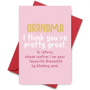 Grandma Greeting Card, Funny Grandma Greeting Card, Love Message Card, Confirm Favorite Grandchild Blinking Joke Card for Grandma, Vertical Cards
