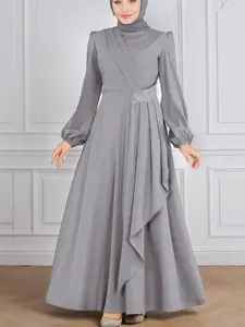 Elegant Belted Abaya Dress Sequins Long Sleeve Ruffle Design Loose-Fitting Evening Gown for Weddings and Parties