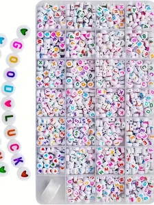 1000pcs Acrylic Letter Beads A-Z with Heart Charms, DIY Jewelry Making Supplies, Handmade Bracelet Necklace Keychain Accessories