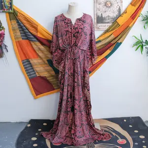 Boho Maxi Festival Kaftan Dress,  Maxi Cover-Up , Eco-Friendly Travel Dress, Long Cover Up, Lounge wear, Flowy Bohemian Kimono