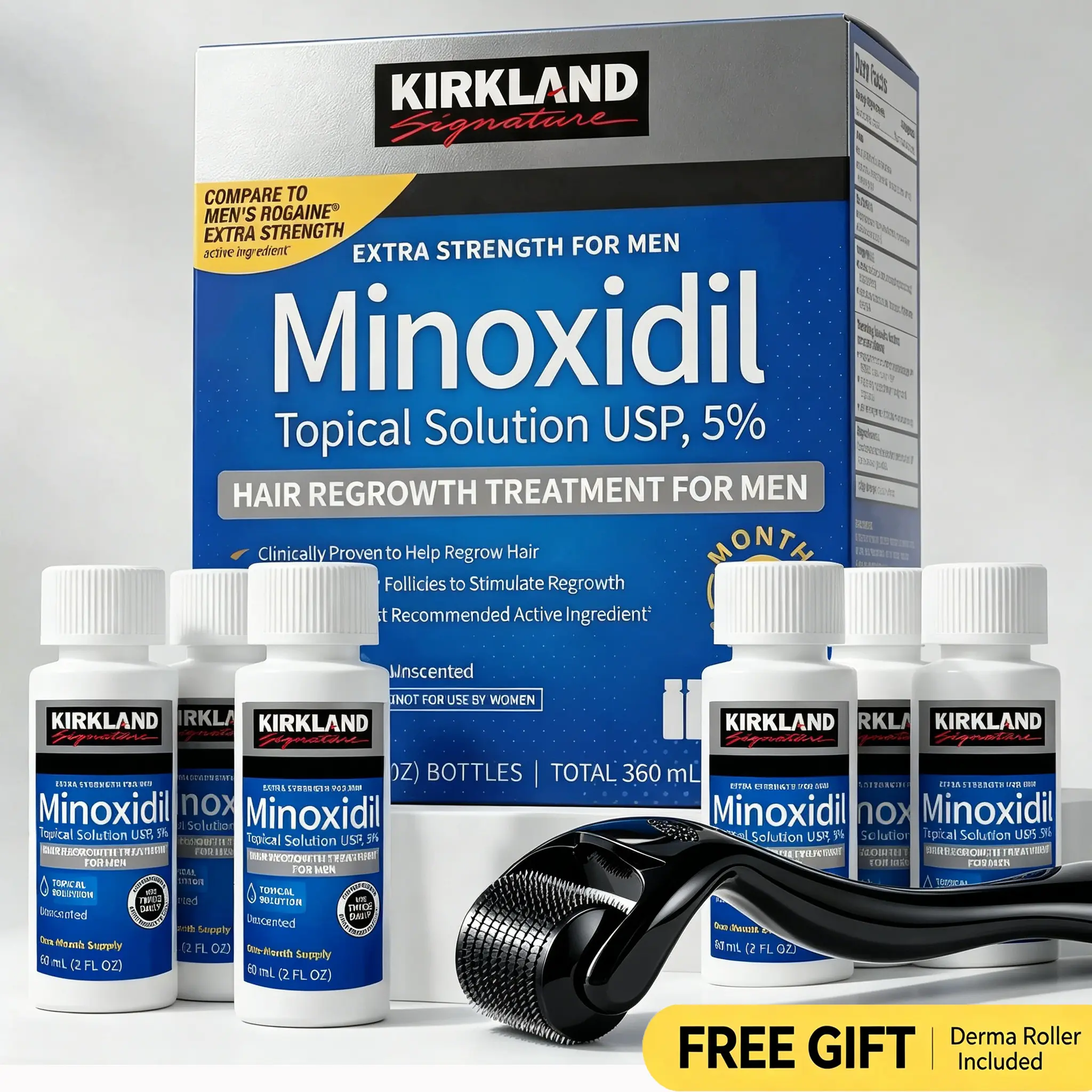 Kirkland Minoxidil 5% for Men & Women Universal Solutionfor Pattern Baldness & Thinning Liquid Hair Growth Booster3-Month Supplyl Targets Hair Thinning at the Root,Enhances Hair Density & Supports Healthy Growth,Dermatologically Tested