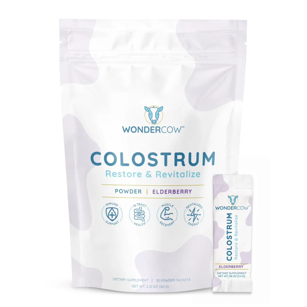 WonderCow Elderberry Colostrum Single Serve Packets, Immune Support, Gut Health, 30 servings