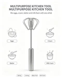 14inch Semi-Automatic Stainless Steel Hand-Push Rotary Whisk, Food-Grade Rust-Resistant, Sturdy Riveted Construction, Easy to Clean for Cooking Whisking Tasks (Home Supplies Essential), Semi-Automatic Egg Beater 14Inch
