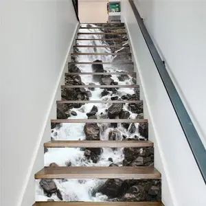 Waterfall Pattern Stair Sticker, Self-adhesive Waterproof Removable Wall Sticker, Decorative Sticker for Home Living Room Bedroom, Wall Art Stickers