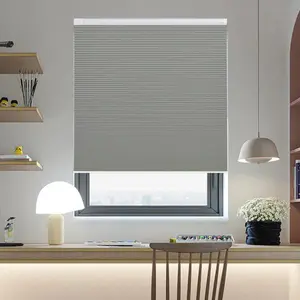 Cordless Honeycomb Blinds No Drill Blackout Cellular Shades, Custom Size Light Blocking Window Cover for Bedroom Kitchen - Grey