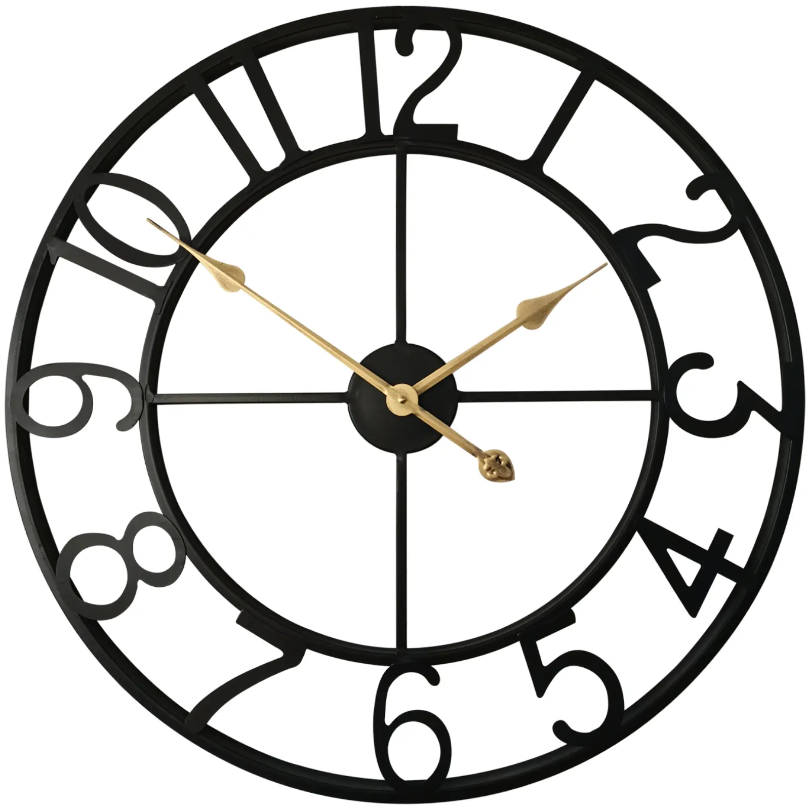 Industrial Metal Round Analog Wall Clock - Handmade Wrought Iron Modern Frame, Large Size, Large Arabic Numerals, Silent Mount, Creative Room Decor for Living Room, Wall Clocks For Living Room, Creative Decorative Clock