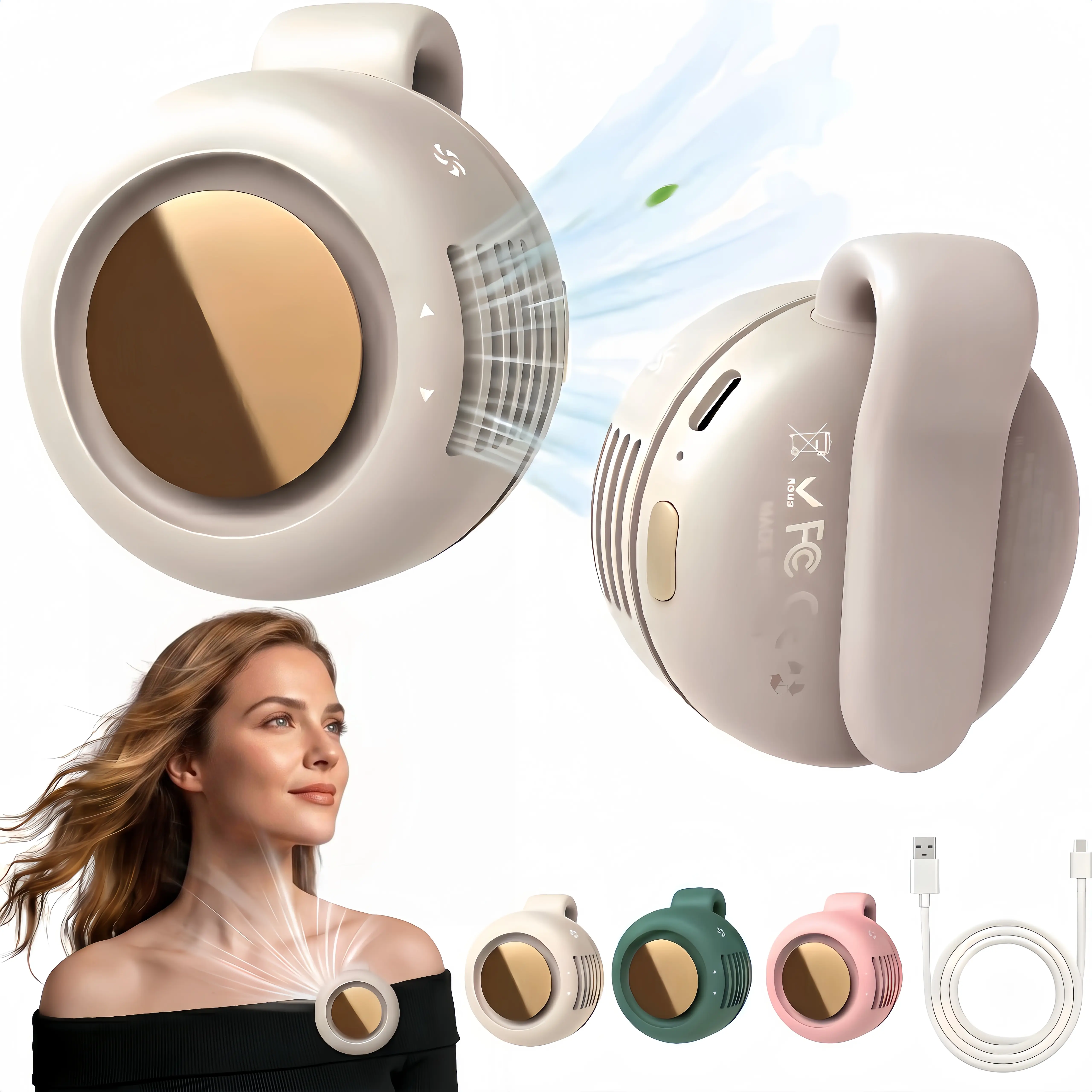 Mini Bladeless Fan. Portable, rechargeable, and silent. Features 3 adjustable speeds, a rotating body, and versatile use as a handheld, waist-mounted, or phone cooling fan. Ideal for outdoor travel,Perfect Gift