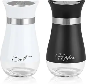 Salt and Pepper Shakers Set, 4 oz Stainless Steel Salt Pepper Shaker Containers with Glass Bottom for Kitchen Cooking, BBQ, Bar, Table, RV, Camp