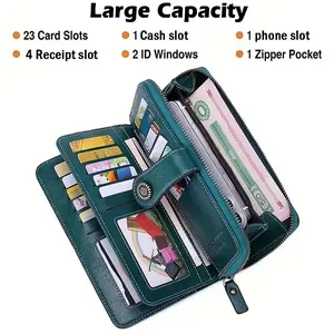 Women's RFID Blocking Wallet, Large Capacity Long Wristlet Design, Vintage Multi-Card Holder, Travel Daily Use, Durable Polyester Material