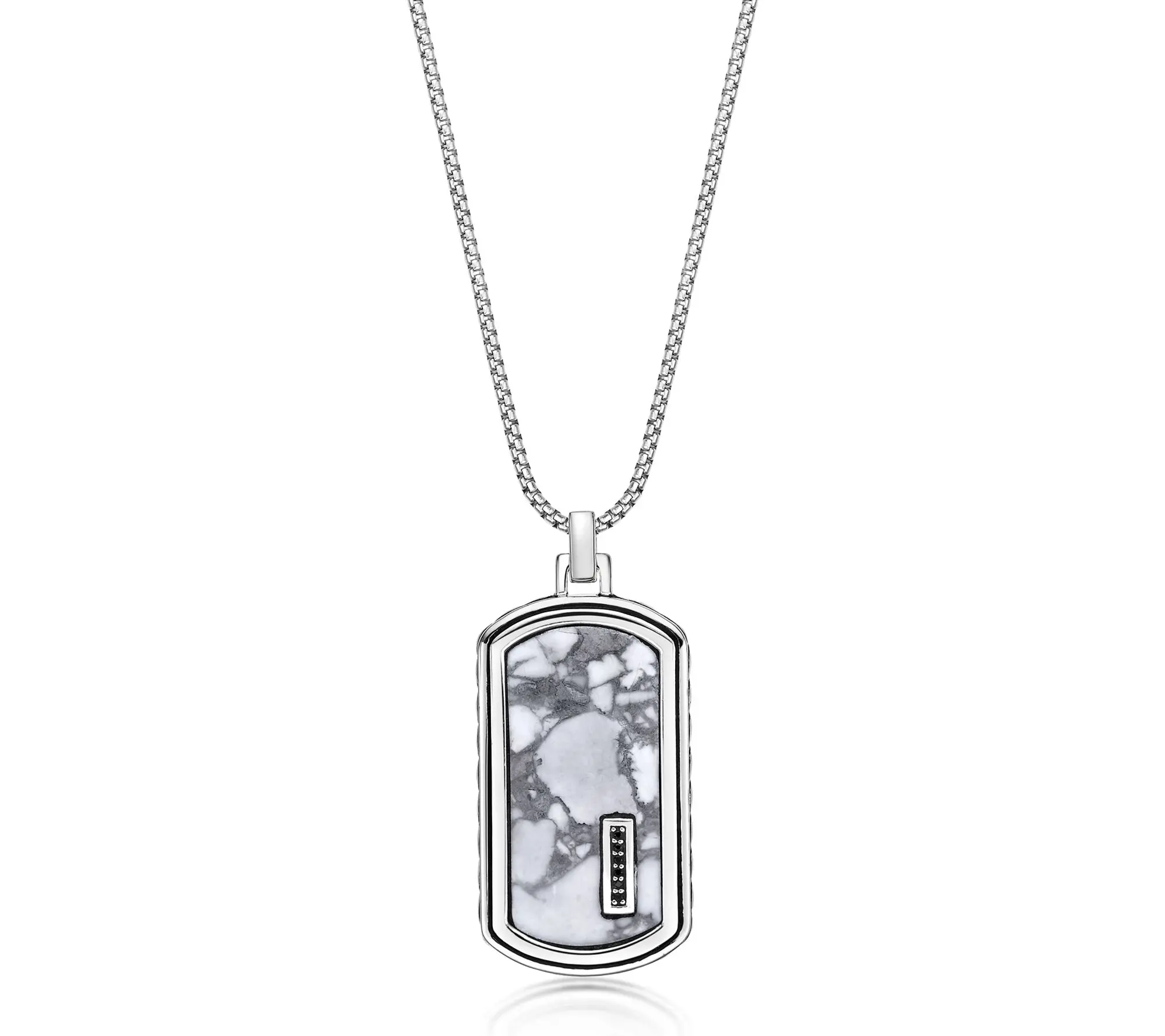 LYNX Men's Howlite & Black Spinel Dog Tag w/ Chain, Sterling