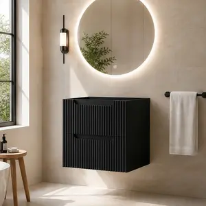 ARCH 24-Inch Floating Bathroom Vanity Cabinet Wall-Mounted MDF Storage Cabinet with Two Soft-Close Drawers, Modern Black Finish, Moisture-Resistant, Space-Saving Design for Bathroom Organization, Sink Not Included, Black Color Options