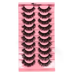 Fluffy False Eyelashes, 10 Pairs Wispy Faux Cluster Lashes, Natural Curling Eye Makeup Strip Lashes for Women & Girls Eye Makeup Enhancement, Fluffy Lash Clusters