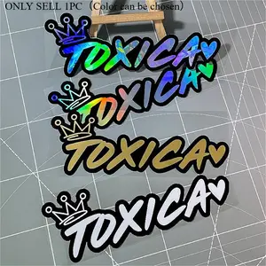 1PC Street Trendy Cool Playful Logo Sticker For Cars Stick on car bodies or personalized trendy backpacks, this laser rainbow "TOXICA" + crown & heart decor instantly has a personalized eye-catching vibe, users who prefer cool playful decorations