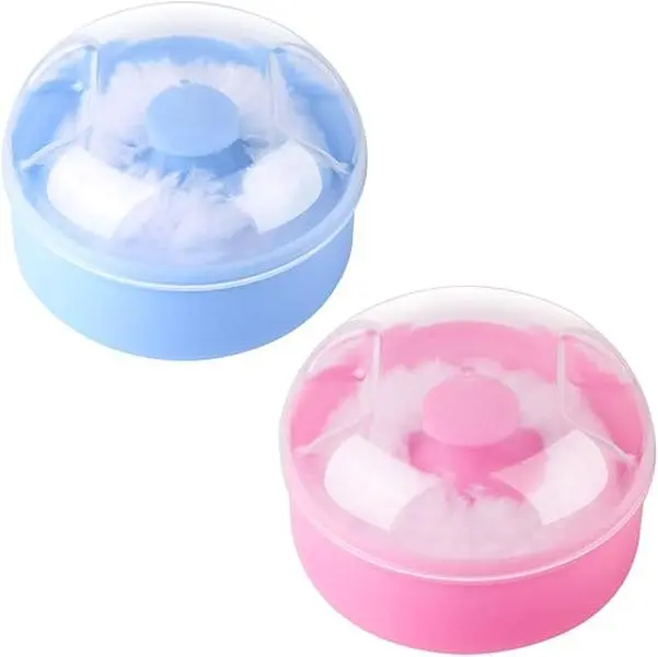 Arroyner 2Pcs Baby Body Cosmetic Powder Puff Body Powder Puff and Container Case (Pink and Blue) (2pcs)