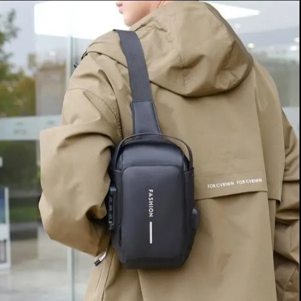 Men's Anti-Theft Chest Bag - Chic, Basic, Foldable Sling with Password Lock, High-Capacity for Hiking, Urban Adventures, Holiday Use; Cold Wash Compatible, Casual, Korean, Lightweight, Minimalist, Street, Waterproof, Plain, Zip, Oxford, Multi-Compartment,