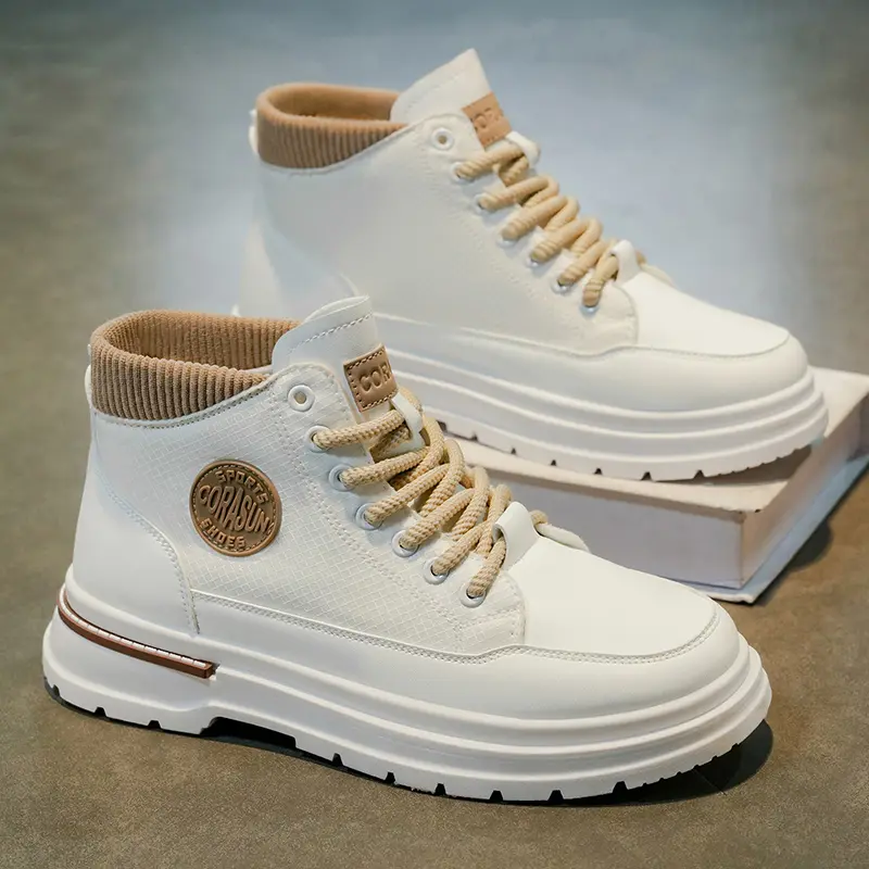 CORASUN Boys' Casual Mid-Top Color Contrast Splicing Design Ankle Boots - Round Toe, Slip-Resistant Sole, Platform Wedge All-Season Walking Shoes