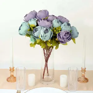2 Pack Dusty Blue Artificial Peony Flower Wedding Bouquets, Faux Silk Flower Arrangements 19"
