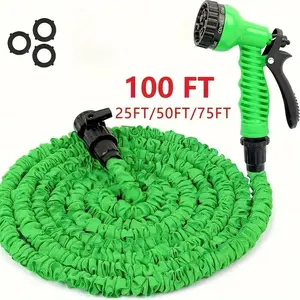 Extra Long 25/50/75/100ft Retractable Flexible Garden Hose, High-Pressure Water Gun, Multi-Purpose Car Wash Hose, Plastic Material, 3/4 Inch Connector