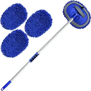 62'' Car Wash Brush with Long Handle Chenille Microfiber Car Wash Mop Mitt Kit Scratch-Free Car Detailing Cleaning Brush Care Kit with Replacement Head Supplies for Cars RV Truck Boat