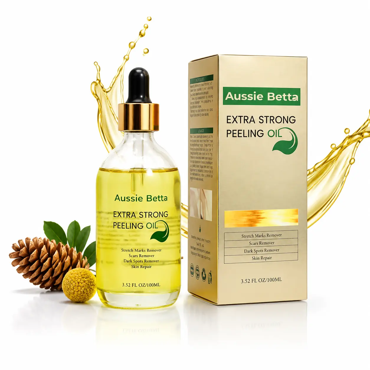 Aussie Betta Extra Strength Body Peeling Oil, Brightening Liquid Exfoliator with Hyaluronic Acid, Licorice Root & Centella Asiatica for Soothing Body Care