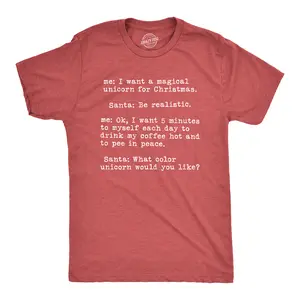 Mens Magical Unicorn for Christmas T Shirt Hilarious Holiday Tee Mens Funny T Shirts Cool Vintage Fashion T-Shirt Gift Classic Menswear Christmas Apparel for Men Novelty Tees for Guys Red