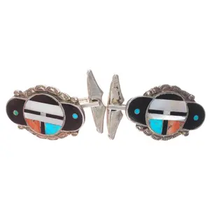 40's-50's Vintage Zuni sterling silver sunface/Kachina inlay cufflinks