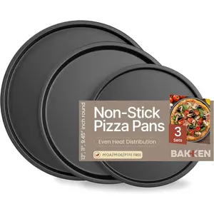 3-Piece Pizza Tray Set Gray Coating Non-Stick Round Steel Pizza Pans Dishwasher Safe Premium Bakeware for Home Cooking