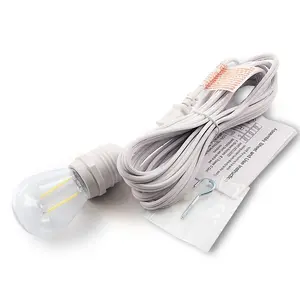 CORD + Shatterproof Bulb | White Weatherproof Outdoor Pendant Light Lamp Cord Combo Kit, S14 Warm White Bulb