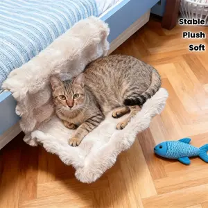 1pc Plush Cat Hammock Bed - Soft Cushioned Pet Sleeping Bed with Removable Washable Cover, Durable Polyester Fabric & Non-Slip Base, No-Drill Stable Installation, All-Season Use for Sofa/Bed Edge/Windowsill