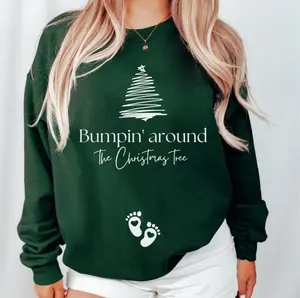 Christmas Pregnancy Announcement Sweatshirt, Bumpin Around The Christmas Tree Maternity Jumper, Funny Baby Reveal Crewneck To Family