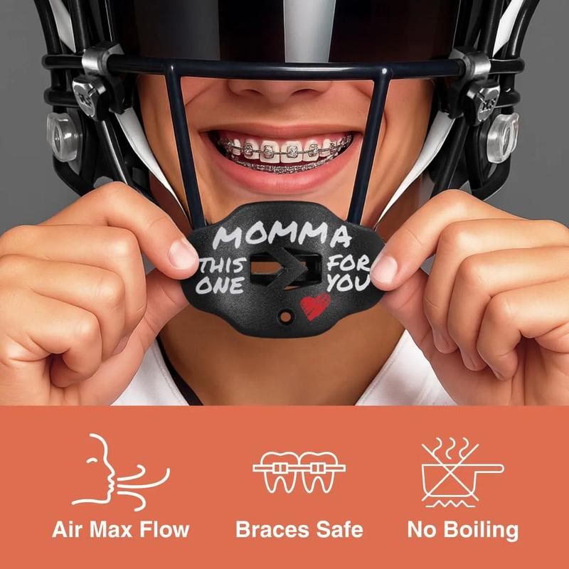 Football Mouth Guard - Lip/Mouthguard with Helmet Strap - Lip/Teeth Protector Mouthpiece - No Boil - for Youth/Adults, Maximum Air Flow, for All Sports - Momma This One for You