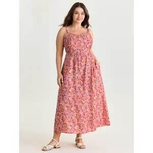 BloomChic Women's Plus Size Lady's Supersoft Smooth Multicolor Floral Print Nylon Cami Midi Dress - Casual Wear, Sleeveless, Stretch Fit, Breathable Fabric, Sizes M-6X, 2026 Summer Swimweek Vibes