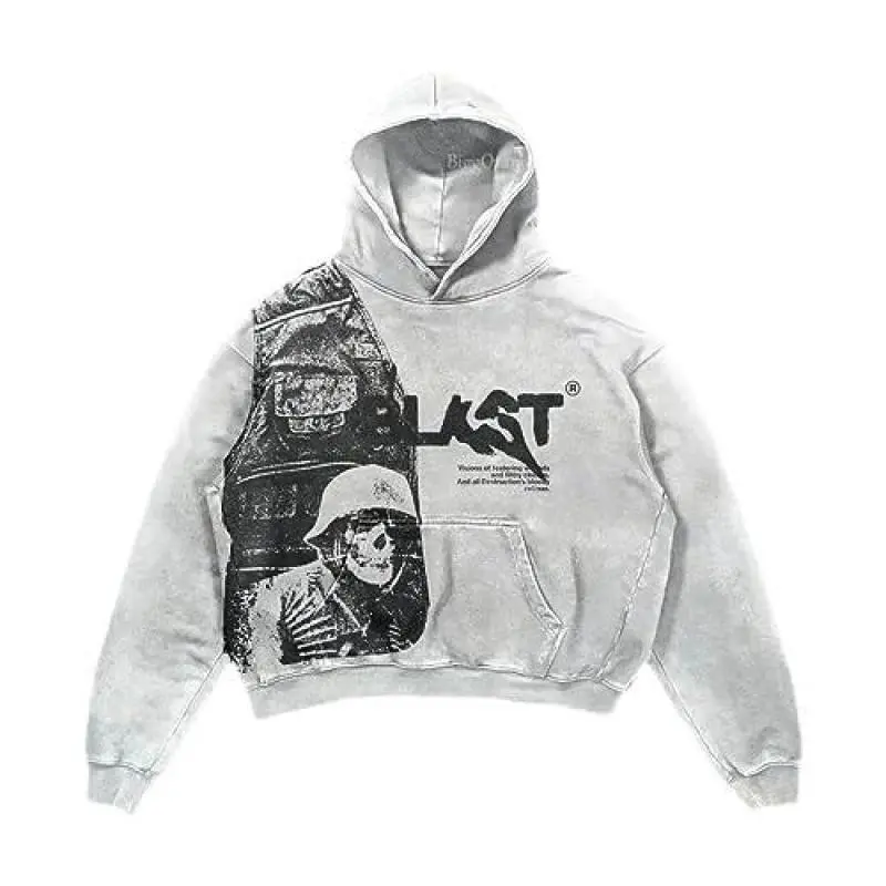 Style Retro Hoodie With Gothic Alphabet Blast Print And Skull Pattern For Men - Sweaters, Menswear Casual Cotton Style Retro Hoodie With Gothic Alphabet Blast Print And Skull Pattern For Men - Sweaters, Menswear Casual Cotton