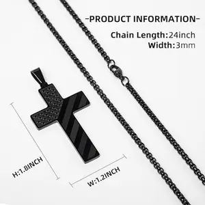 American Flag Cross Necklace Mens Patriotic – Silver/Black Steel Pendant with Bible Verse, Christian Jewelry for Birthday/Graduation