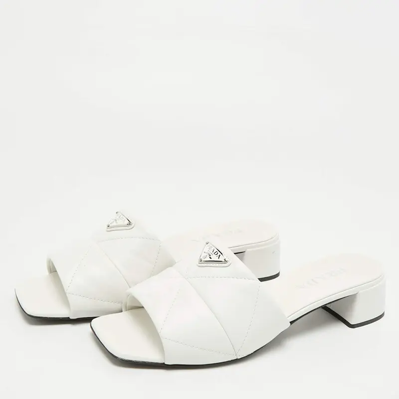 Prada Triangle Leather Block Heels - 41