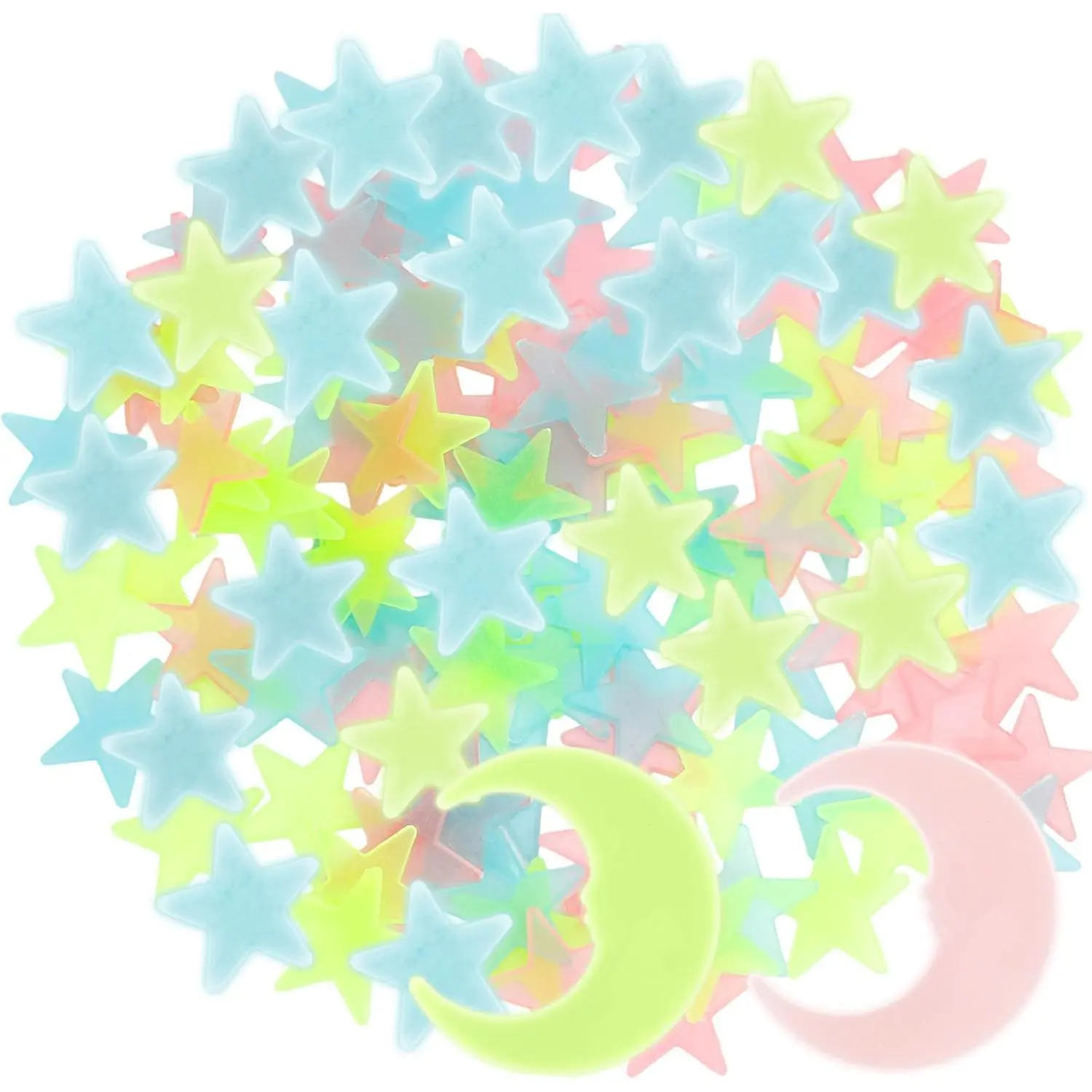 2PCS Plastic Removable Glow-in-the-Dark Twinkle Stars Decorative Stickers - Luminous Murals for Bedroom Ceilings, Kids' Room Home Decor