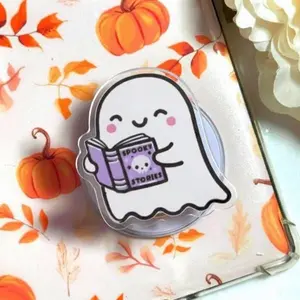 Cute Reading Ghost Phone Grip Spooky Book Lover Aesthetic, Cute Halloween Reader, Paranormal Bibliophile Acrylic Phone Holder
