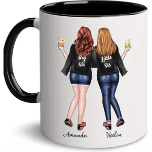 1pc, [11oz Sister Mug] Sister Mug 11oz Coffee Mug with Avatars, Names - Customized Gift for Women, Sister, Friend - Gifts for Sisters, Sister Cup Eid Al-Adha Mubarak -winter, new year