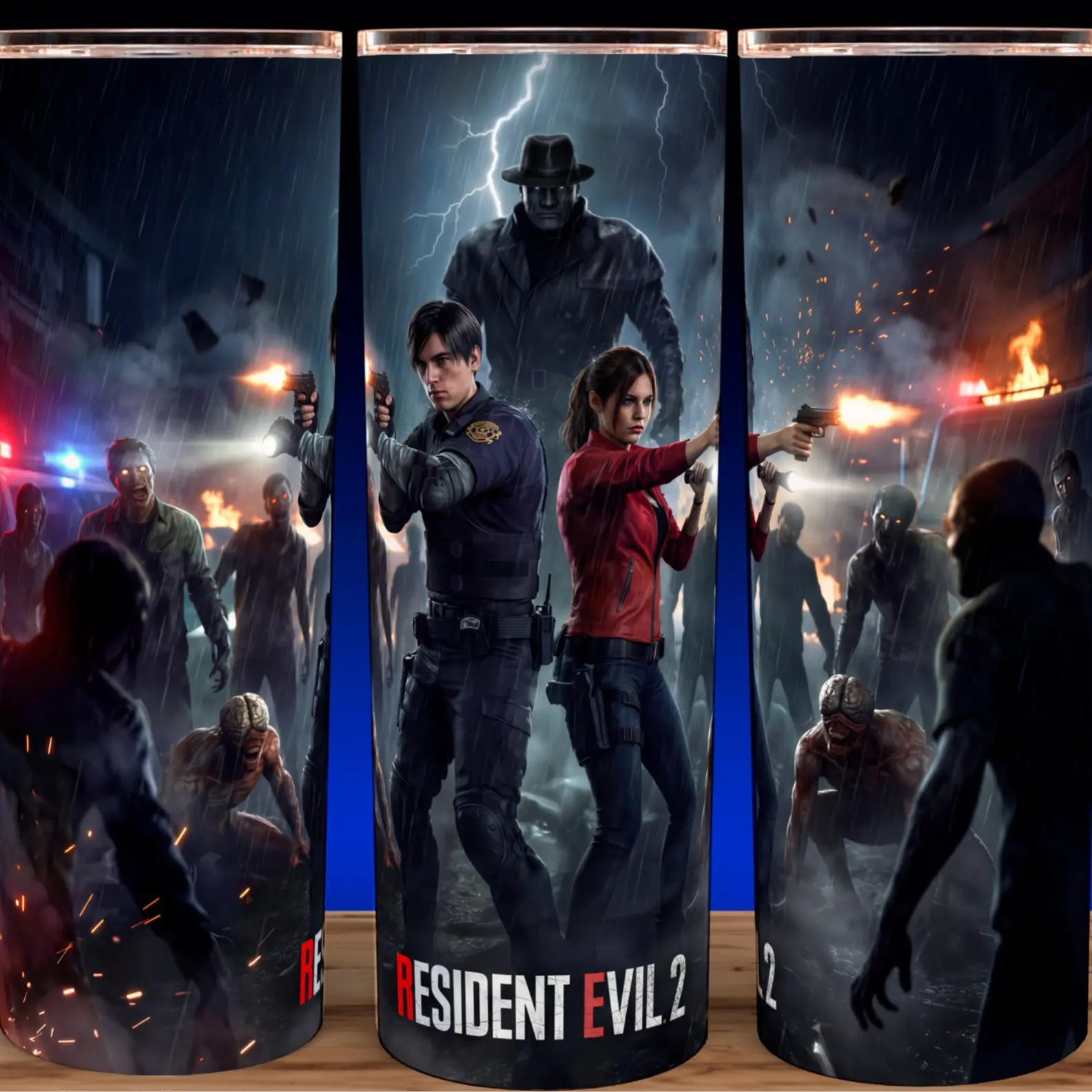 Resident Evil 2 Leon Kennedy - Claire Redfield - Ada Wong Cup Mug Tumbler 20oz Stainless Steel Tumbler with Slide Closure Lid, Reusable Plastic Straw, Handmade Design - Drinkware Flasks Stylish Bottles Bottled