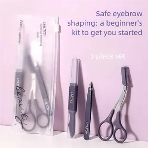 Compact Durable 3-in-1 Stainless Steel Eyebrow Grooming Makeup Set - Lightweight Salon-Quality Brow Razor, Scissors, Tweezers, Safe Shaping Tools for Beginners with Storage